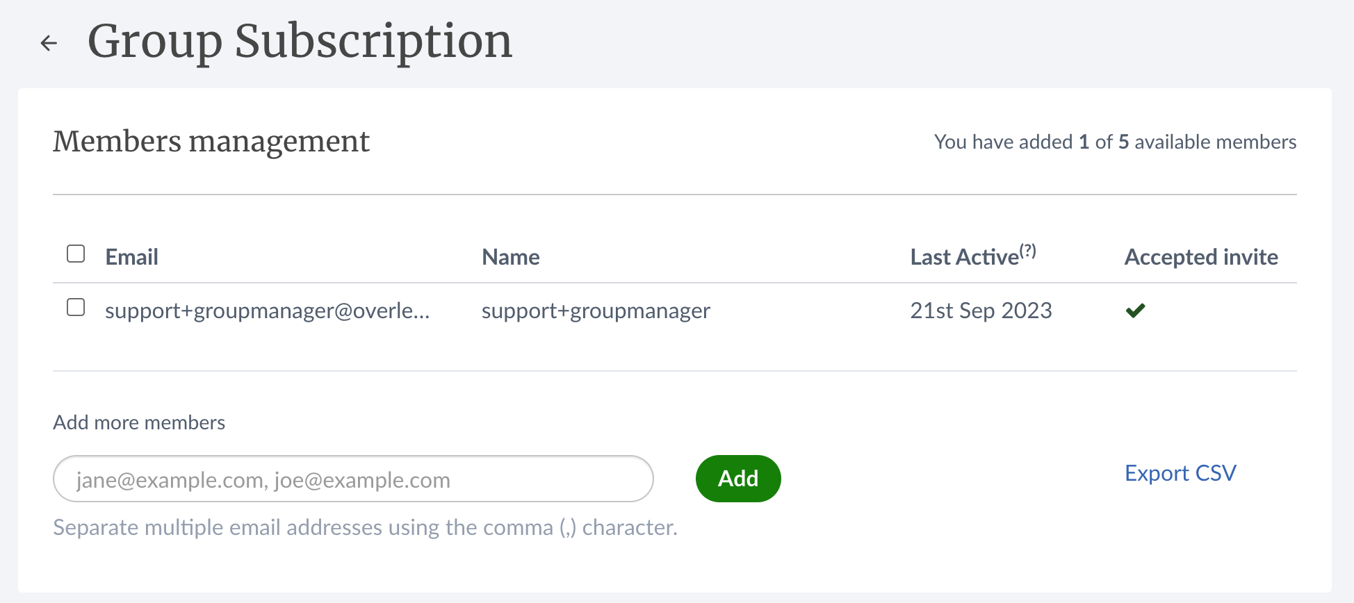 Adding members to a group subscription on Overleaf