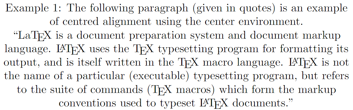 LaTeX centred paragraph example