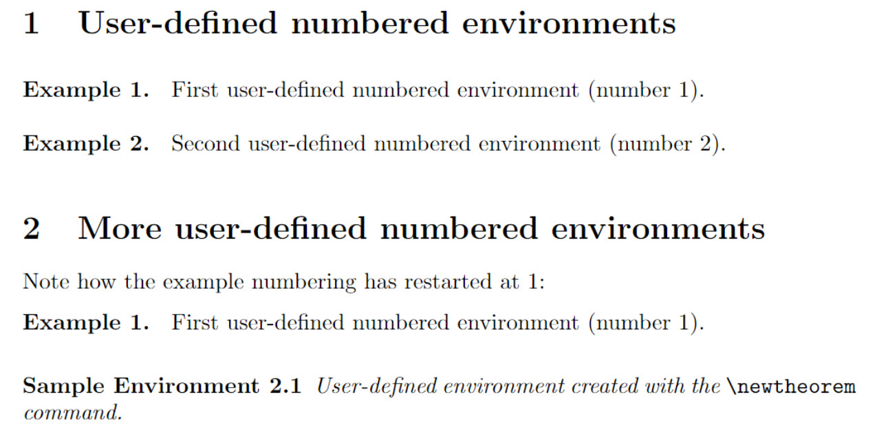 Example showing user-defined numbered environments