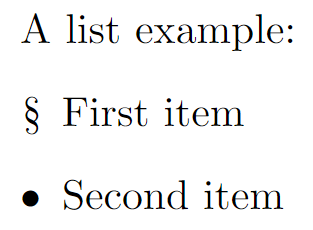 A basic list typeset in LaTeX