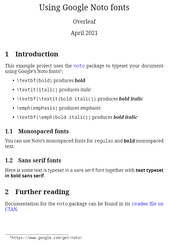 Using Google Noto fonts to typeset a LaTeX document