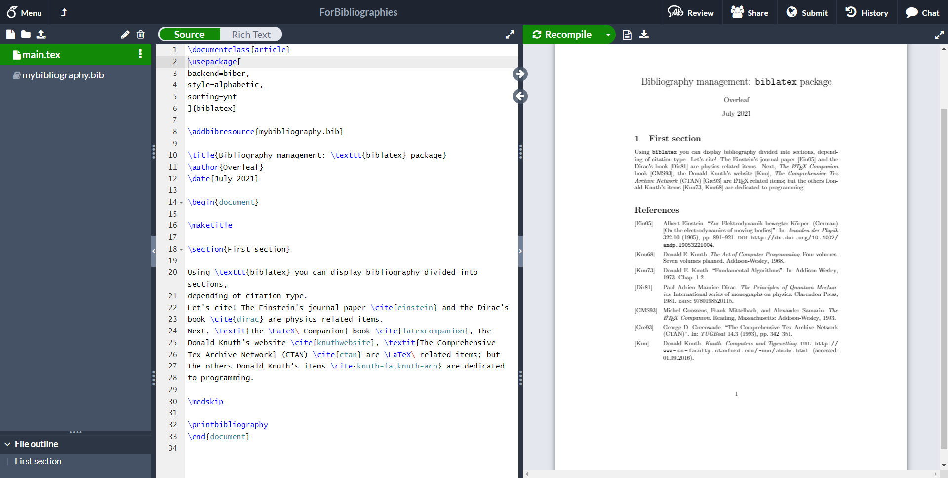 how to do bibliography in overleaf