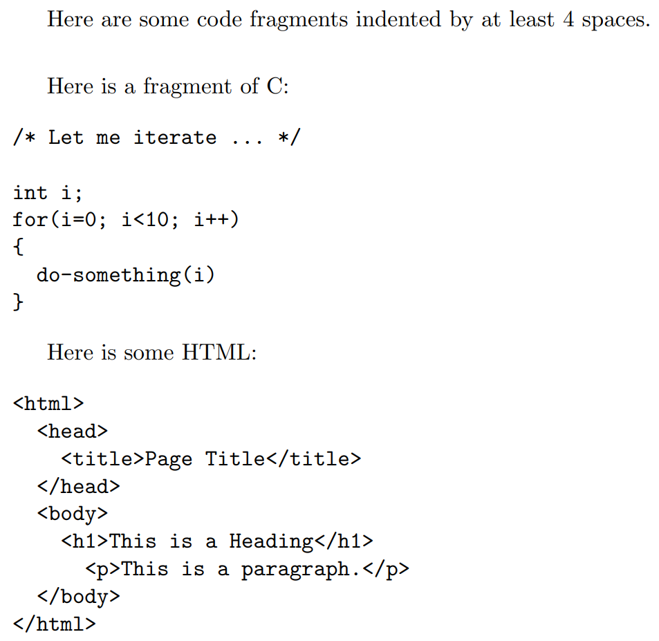 Example of typesetting code via markdown