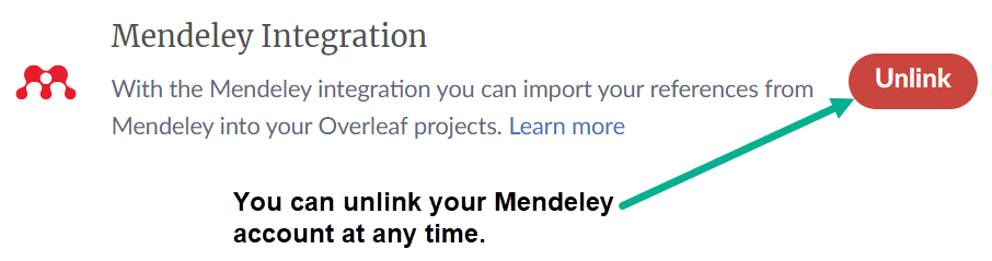 Mendeley connected to your Overleaf account
