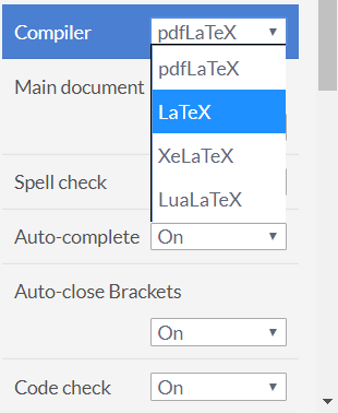 Choosing a LaTeX compiler in Overleaf