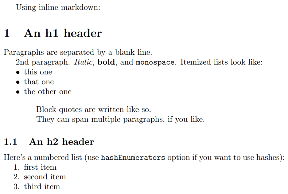 Example of inline markdown typeset in Overleaf