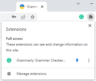 Image showing Grammarly extension installed in Chrome