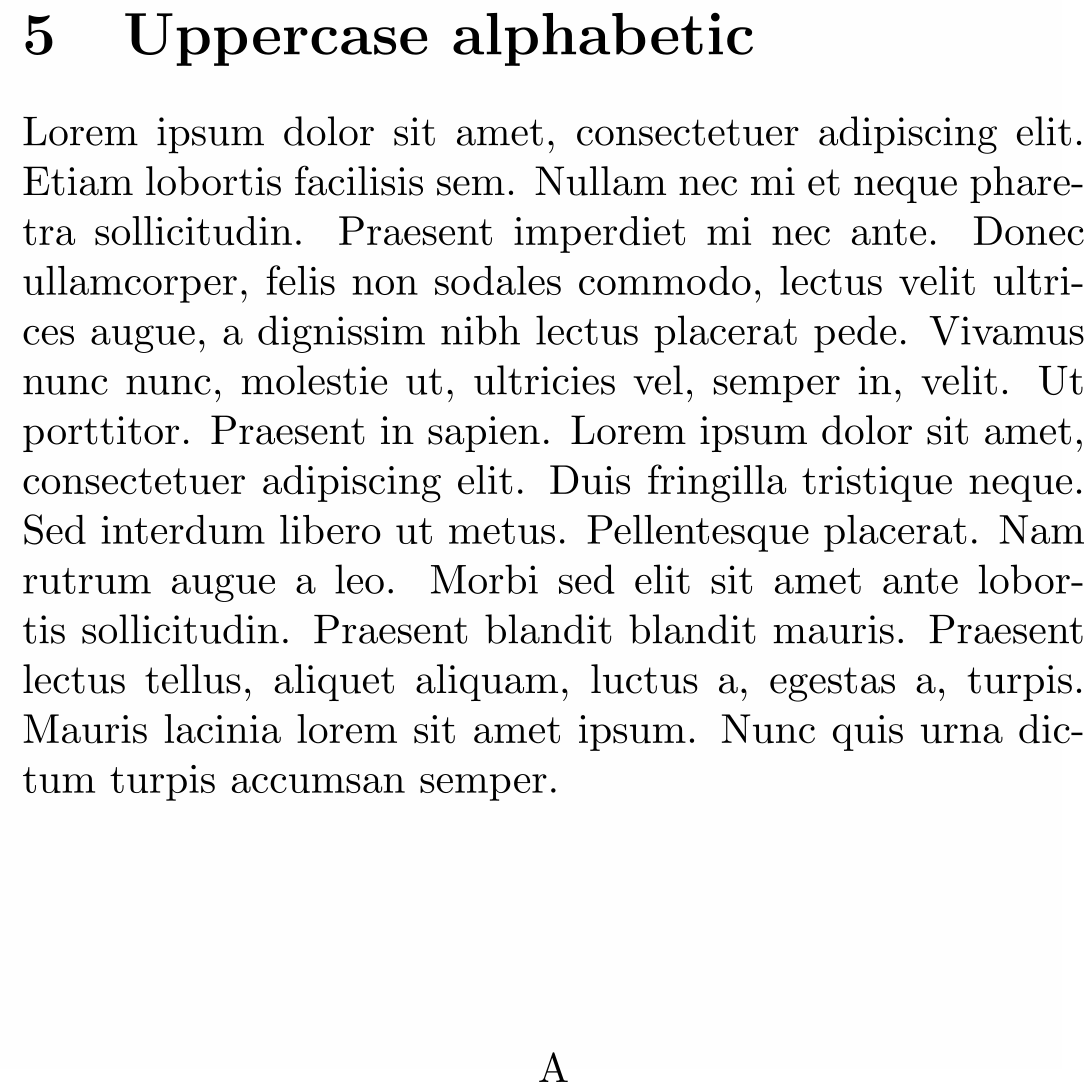 Example of page numbers typeset using Uppercase letters