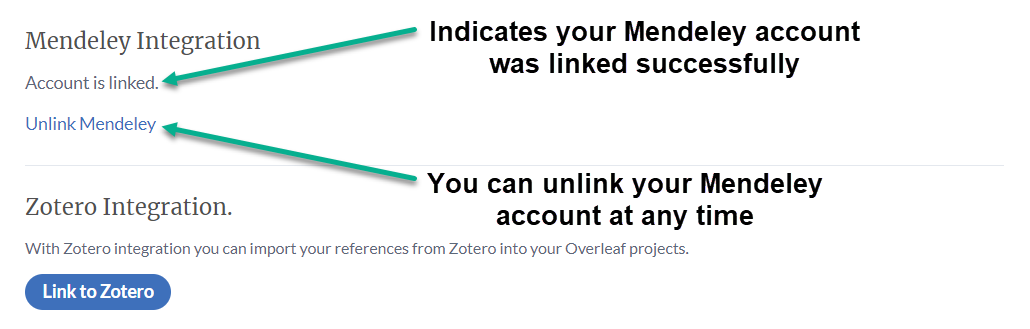 Mendeley connected to your Overleaf account