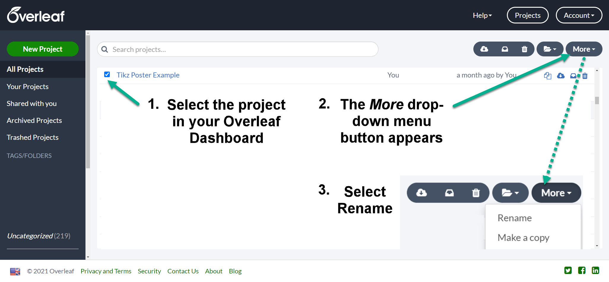 Renaming a project in Overleaf