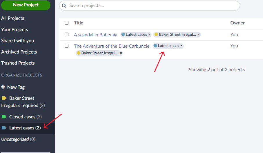 Viewing projects with a specific tag