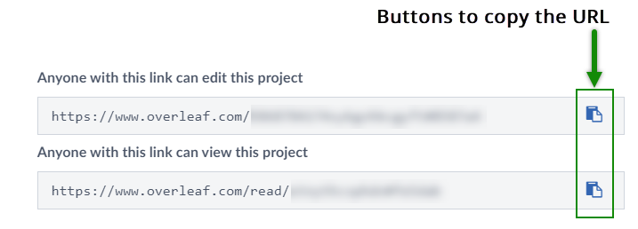 Image showing a project's link sharing URLs