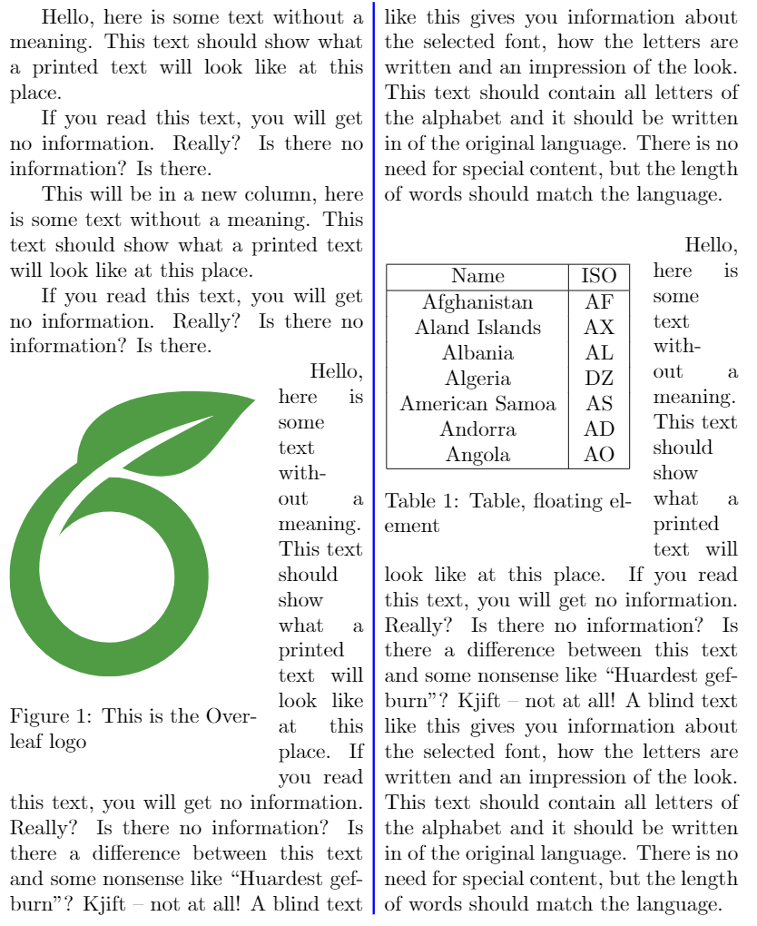 Multiple columns Overleaf Online LaTeX Editor