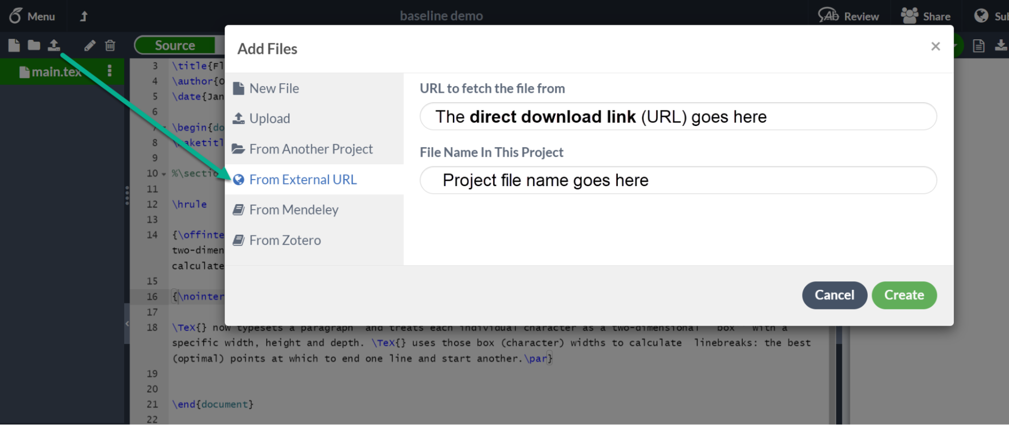 How To Upload A File Using An External URL Overleaf Online LaTeX Editor