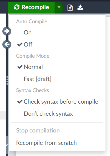 Screenshot of the Recompile menu
