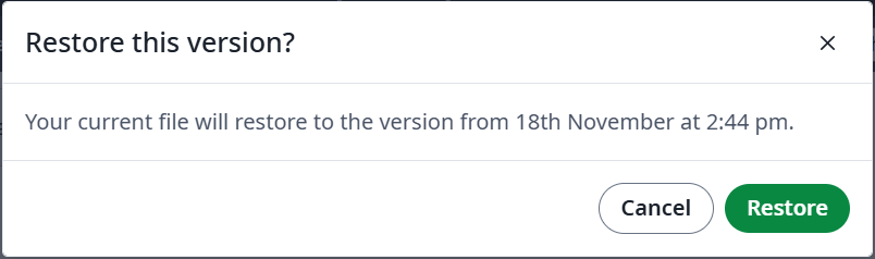 Overleaf's pop-up modal checking if you want to restore a file