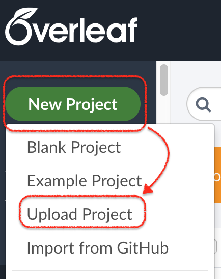 Create new project from Dashboard by uploading a .zip