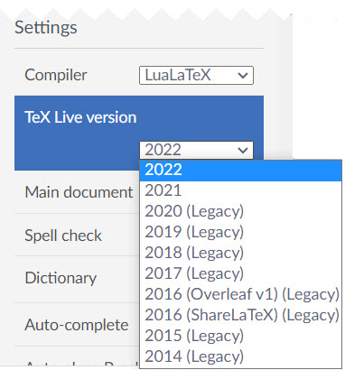 Changing the LaTeX compiler in your Overleaf project