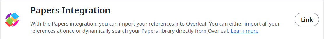 Image showing account setting to link Papers to your Overleaf account