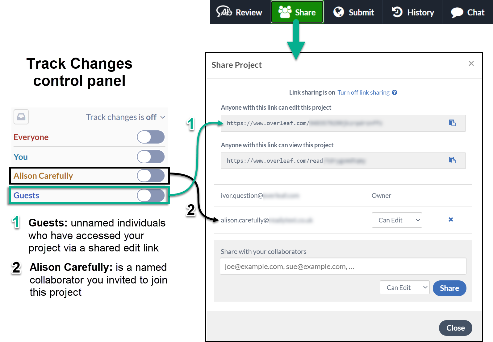 Overleaf Track Changes control panel