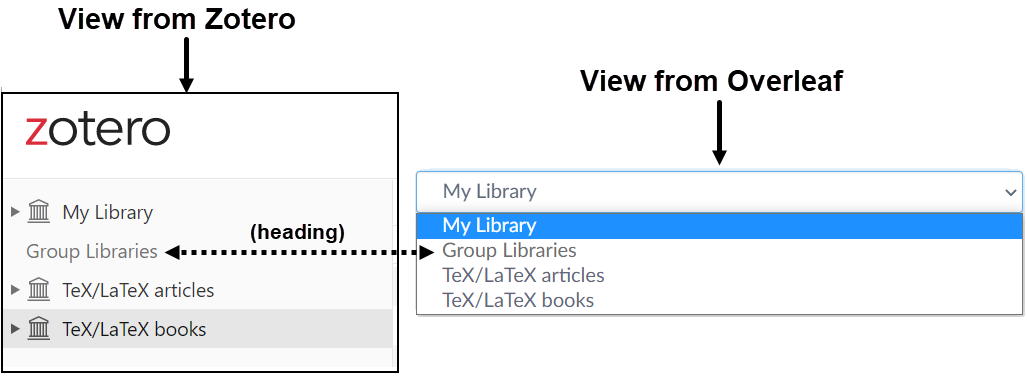 Image showing Group Libraries in Zotero and Overleaf